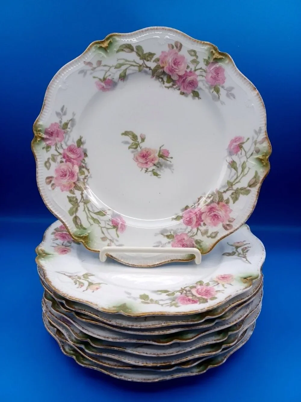 9 Belle Epoch Antique GDA Haviland Limoges Rose Scalloped Luncheon Salad Plates